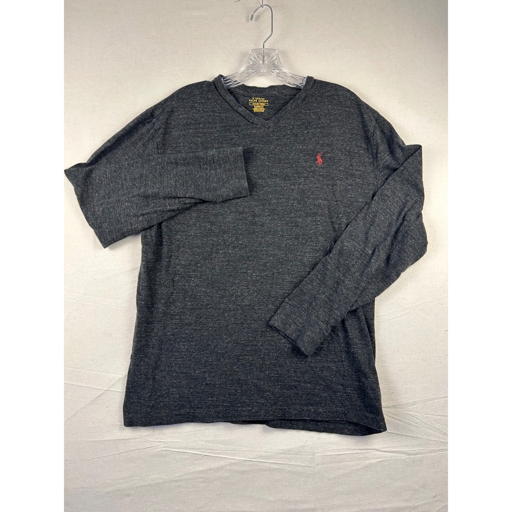 Polo Ralph Lauren Mens V-Neck Long Sleeve T-Shirt Charcoal Grey Heather Small